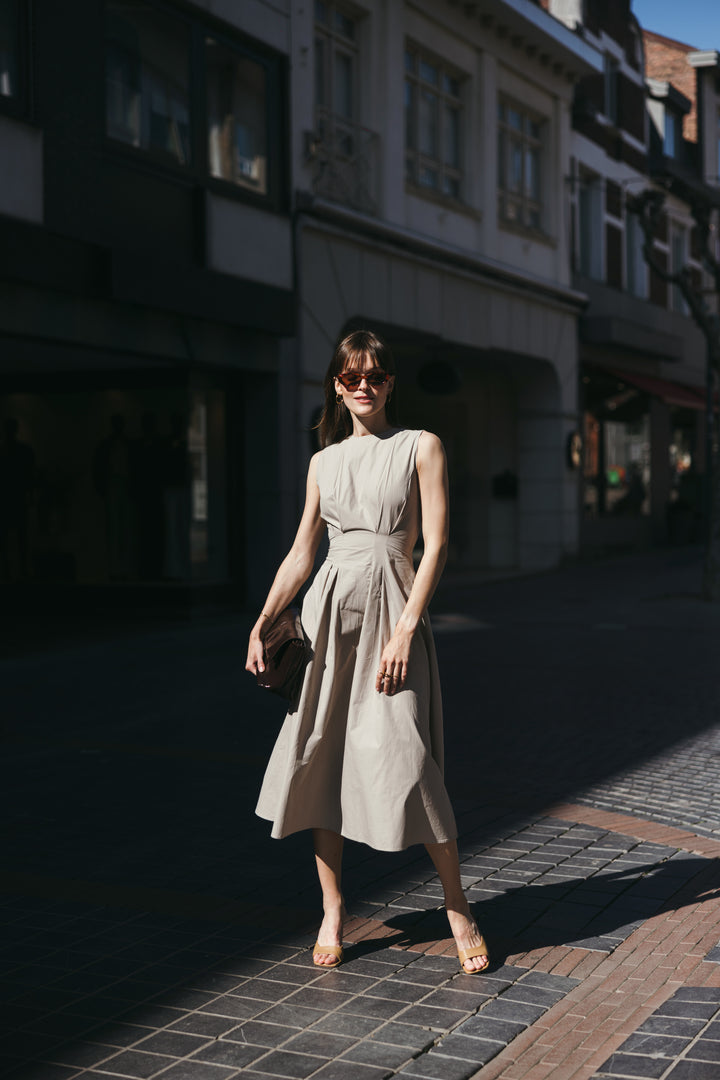 Beige Tailored Midi Dress