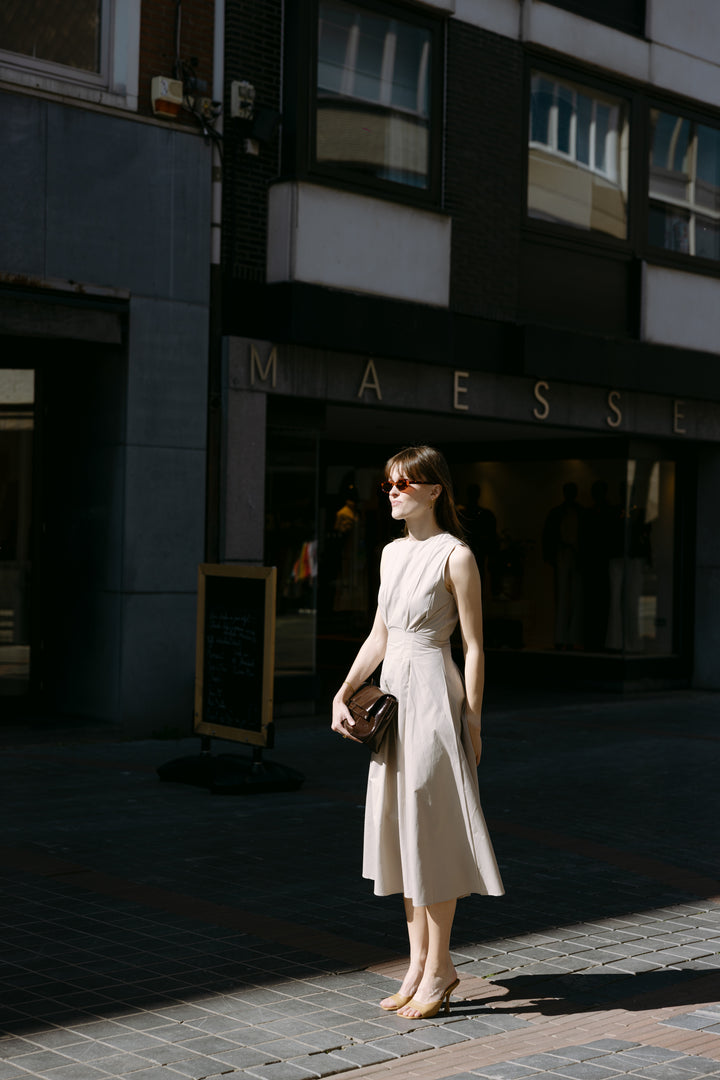 Beige Tailored Midi Dress