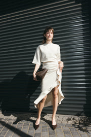 Beige Draped Midi Dress