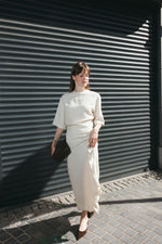 Load image into Gallery viewer, Beige Draped Midi Dress