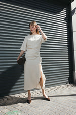 Load image into Gallery viewer, Beige Draped Midi Dress
