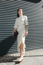 Load image into Gallery viewer, Beige Draped Midi Dress
