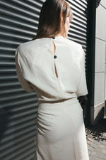 Load image into Gallery viewer, Beige Draped Midi Dress