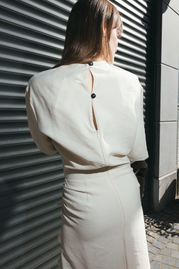 Beige Draped Midi Dress