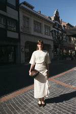 Load image into Gallery viewer, Beige Draped Midi Dress