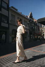 Load image into Gallery viewer, Beige Draped Midi Dress