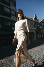 Load image into Gallery viewer, Beige Draped Midi Dress