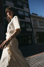Load image into Gallery viewer, Beige Draped Midi Dress