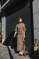 Load image into Gallery viewer, Khaki Draped Midi Dress