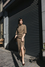 Load image into Gallery viewer, Khaki Draped Midi Dress
