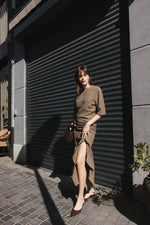 Load image into Gallery viewer, Khaki Draped Midi Dress