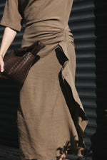 Load image into Gallery viewer, Khaki Draped Midi Dress