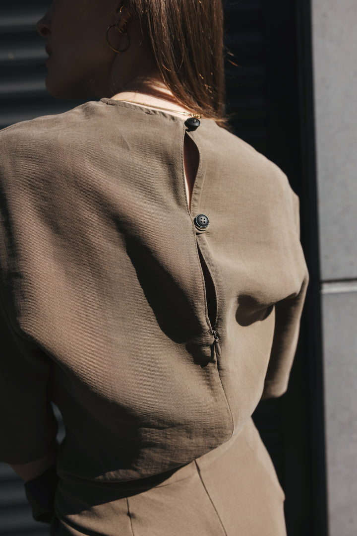 Khaki Draped Midi Dress