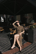 Load image into Gallery viewer, Khaki Draped Midi Dress