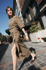 Load image into Gallery viewer, Khaki Draped Midi Dress