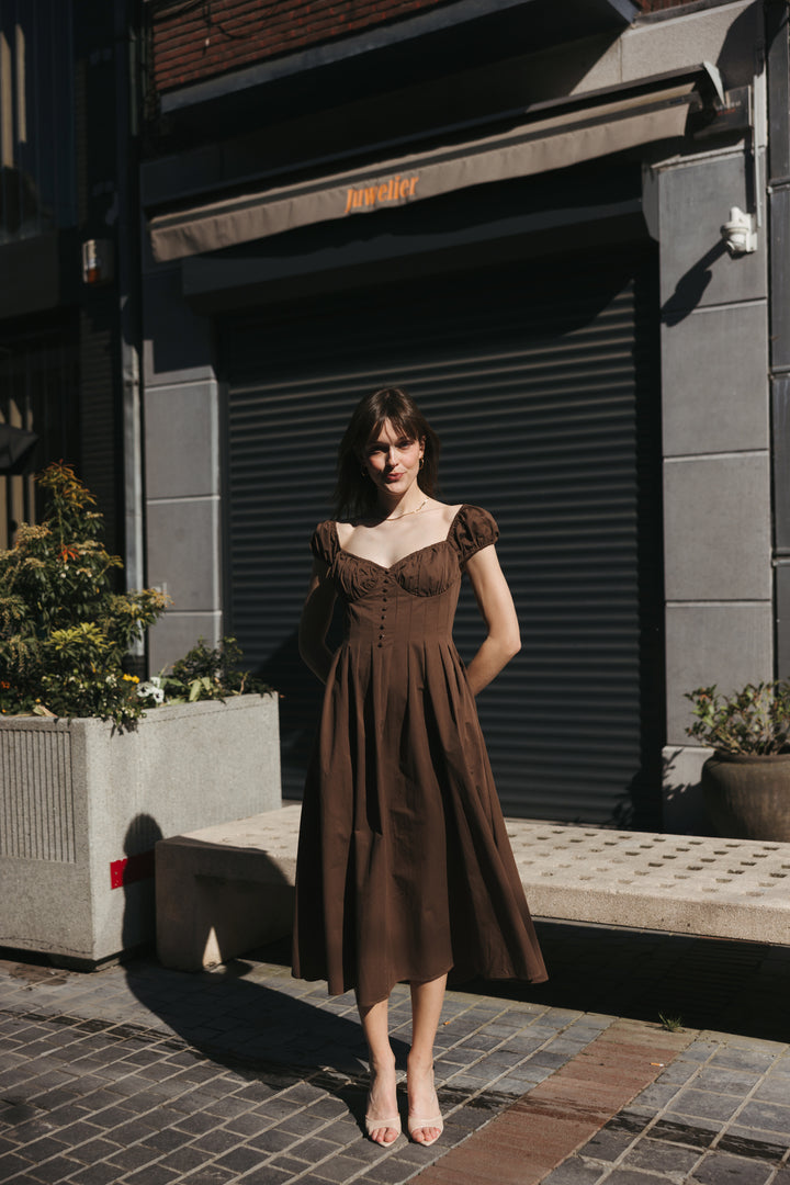 Cocoa Muse Cotton Midi Dress
