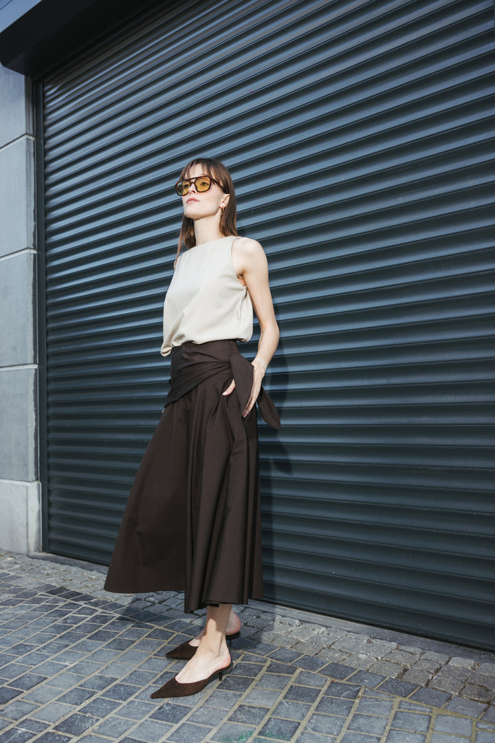 Brown Wrap Detail Skirt