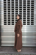 Load image into Gallery viewer, Shawl Detail Gathered Waist Dress – Brown