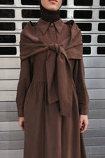 Load image into Gallery viewer, Shawl Detail Gathered Waist Dress – Brown