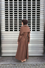Load image into Gallery viewer, Shawl Detail Gathered Waist Dress – Brown