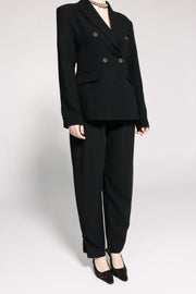 Black Straight Trousers with Button Accent