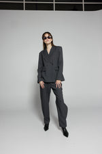 Load image into Gallery viewer, Grey Straight Trousers with Button Accent