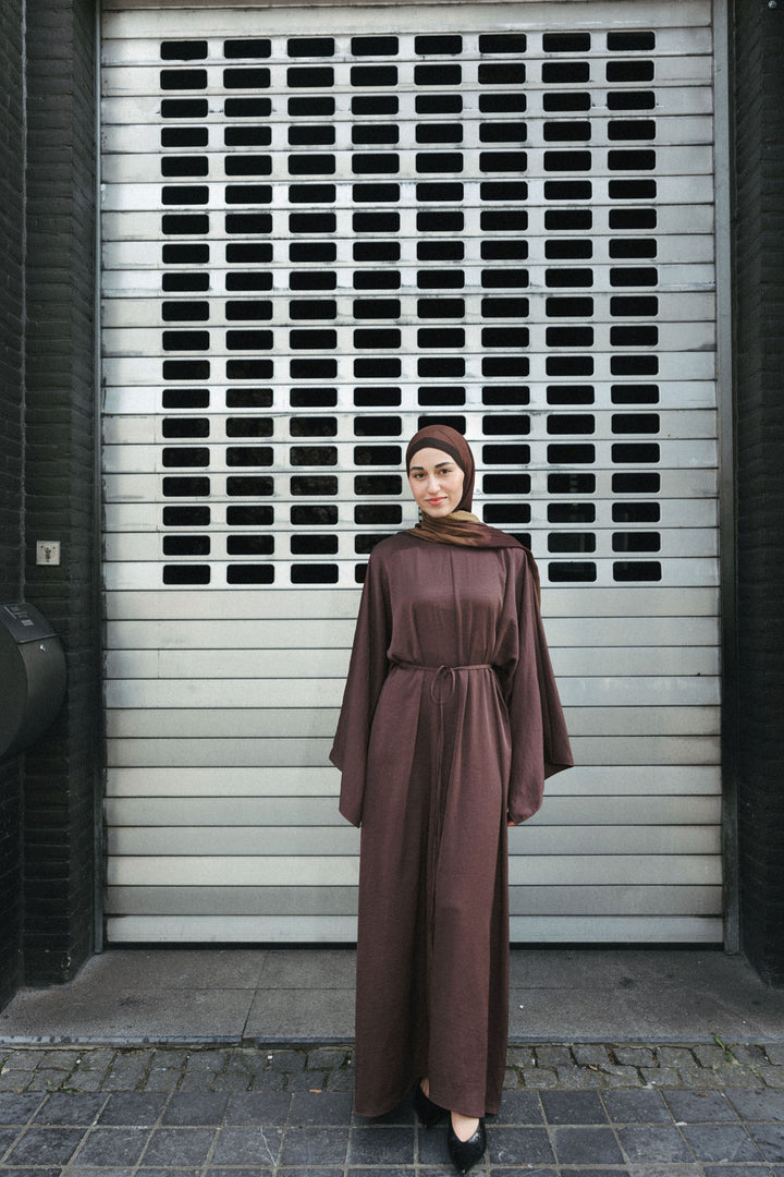 Satin Abaya Dress – Brown