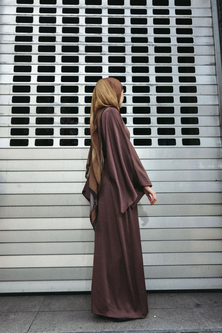 Satin Abaya Dress – Brown