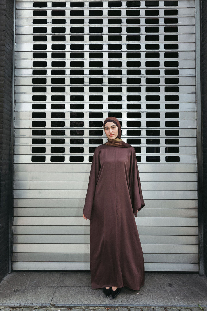 Satin Abaya Dress – Brown