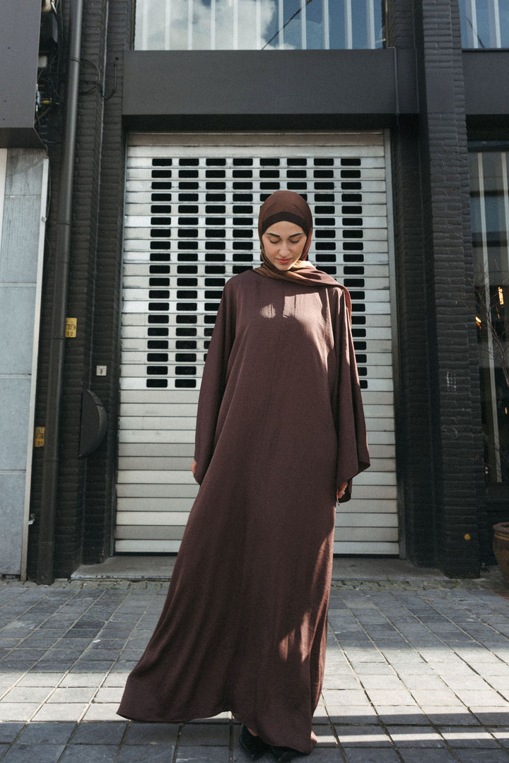 Satin Abaya Dress – Brown