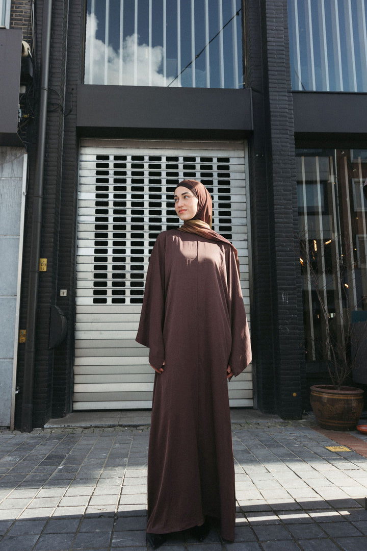 Satin Abaya Dress – Brown