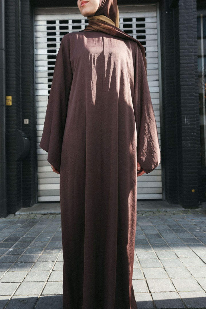 Satin Abaya Dress – Brown