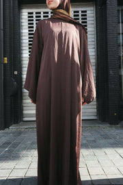 Satin Abaya Dress – Brown