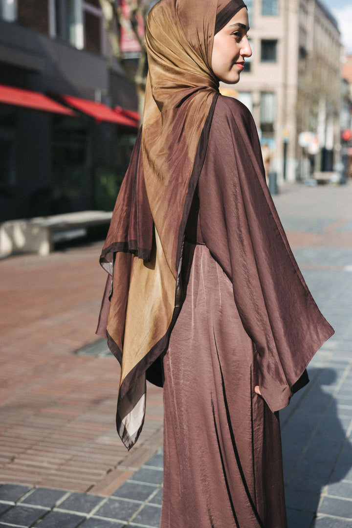 Satin Abaya Dress – Brown