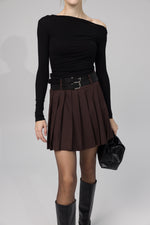 Load image into Gallery viewer, Pleated Mini Skirt with Double Belt Detail
