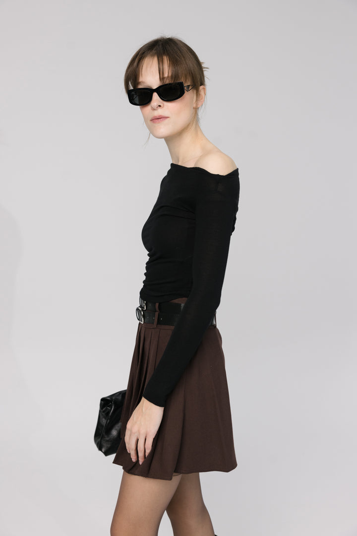 Pleated Mini Skirt with Double Belt Detail