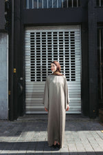 Load image into Gallery viewer, Satin Abaya Dress – Khaki