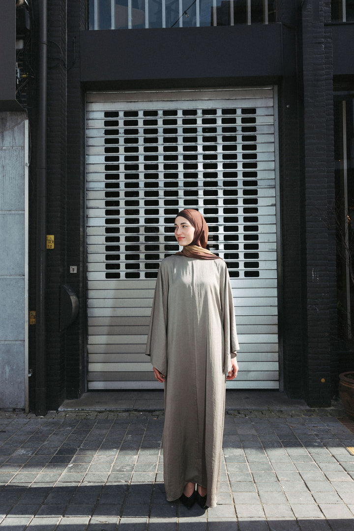 Satin Abaya Dress – Khaki