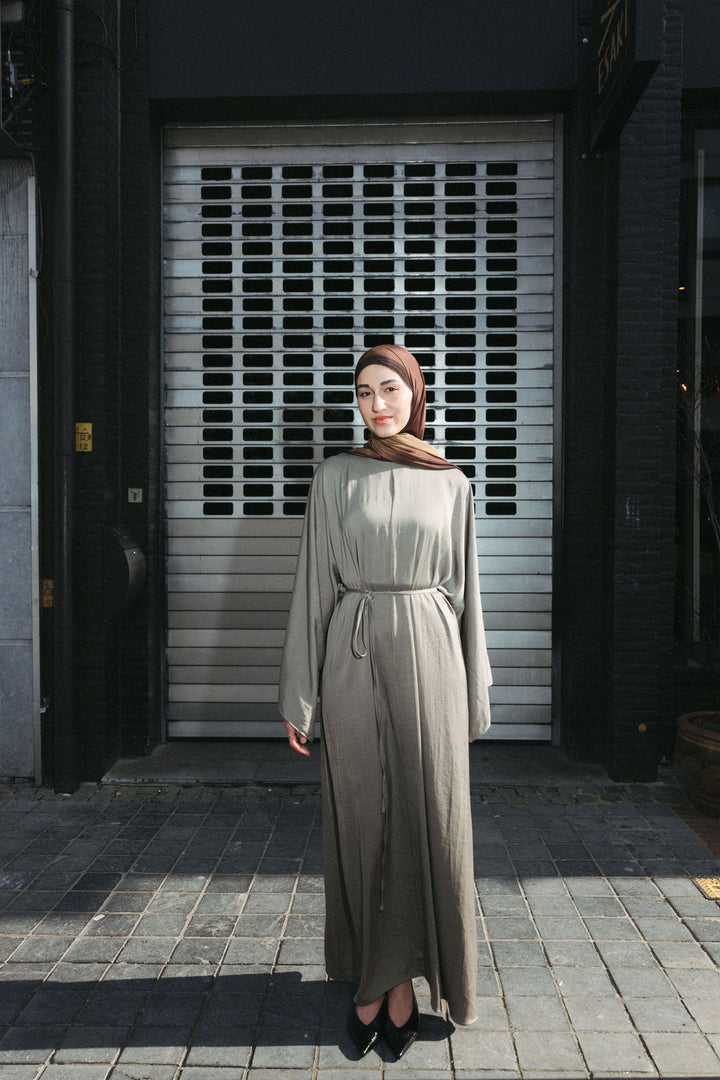 Satin Abaya Dress – Khaki