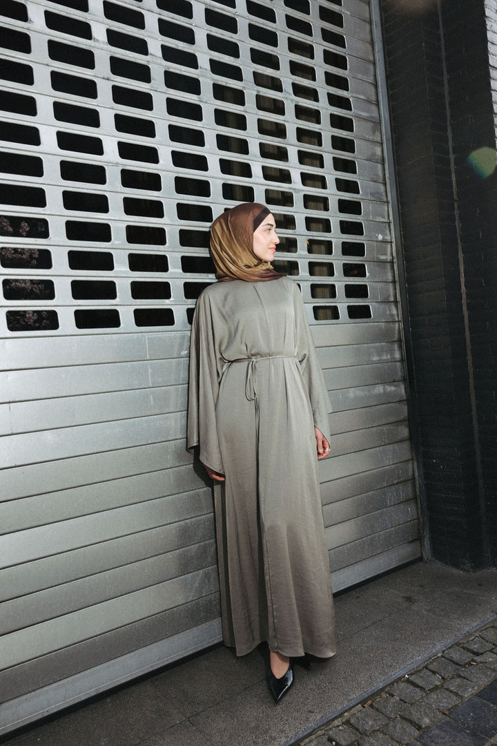 Satin Abaya Dress – Khaki