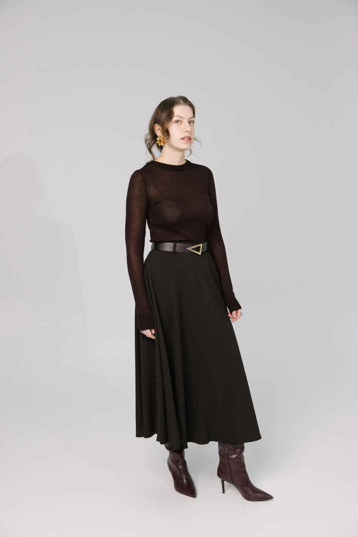 A-Line Midi Skirt - Brown