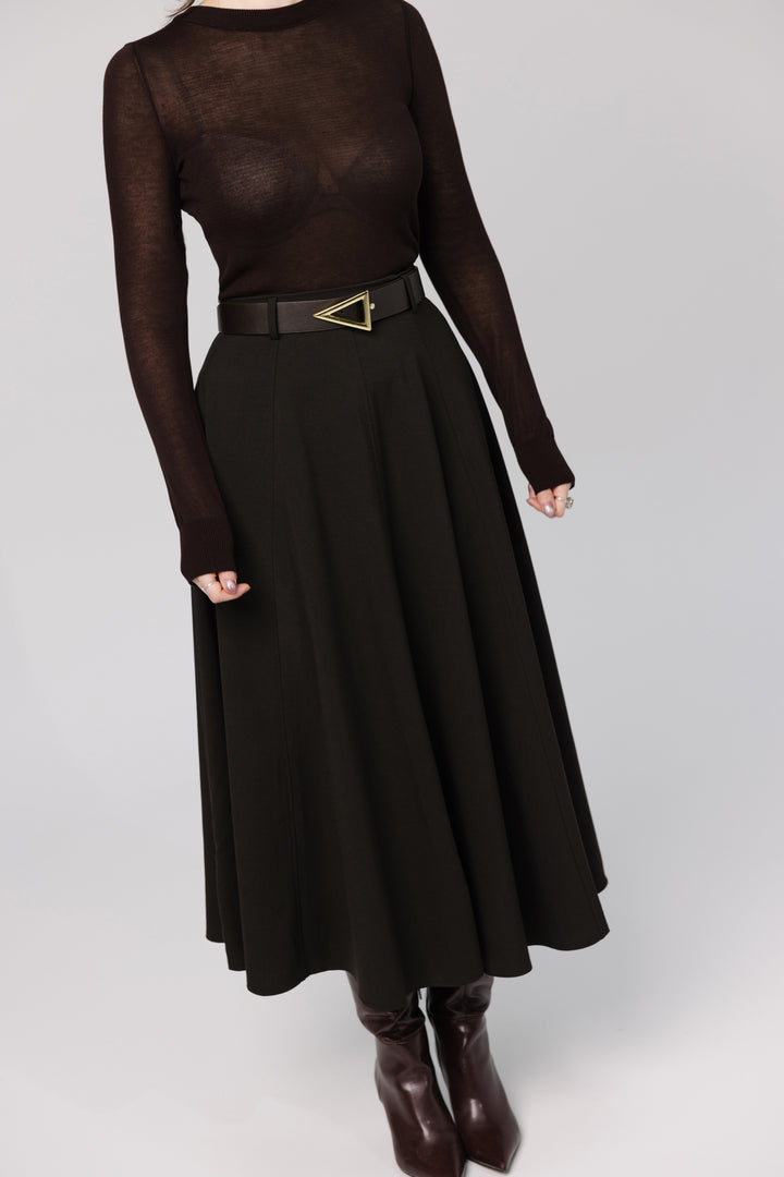 A-Line Midi Skirt - Brown