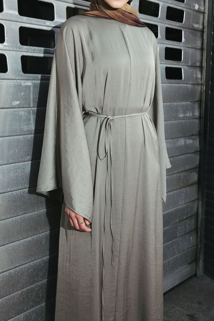 Satin Abaya Dress – Khaki