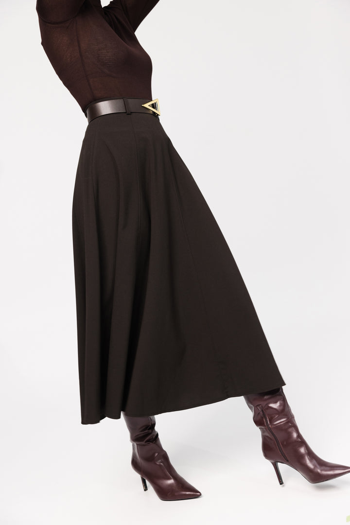 A-Line Midi Skirt - Brown