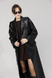 Long Faux Leather Statement Coat