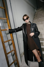 Load image into Gallery viewer, Long Faux Leather Statement Coat