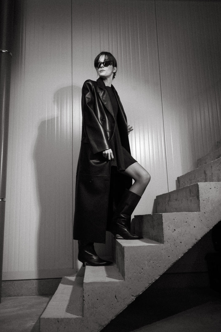 Long Faux Leather Statement Coat
