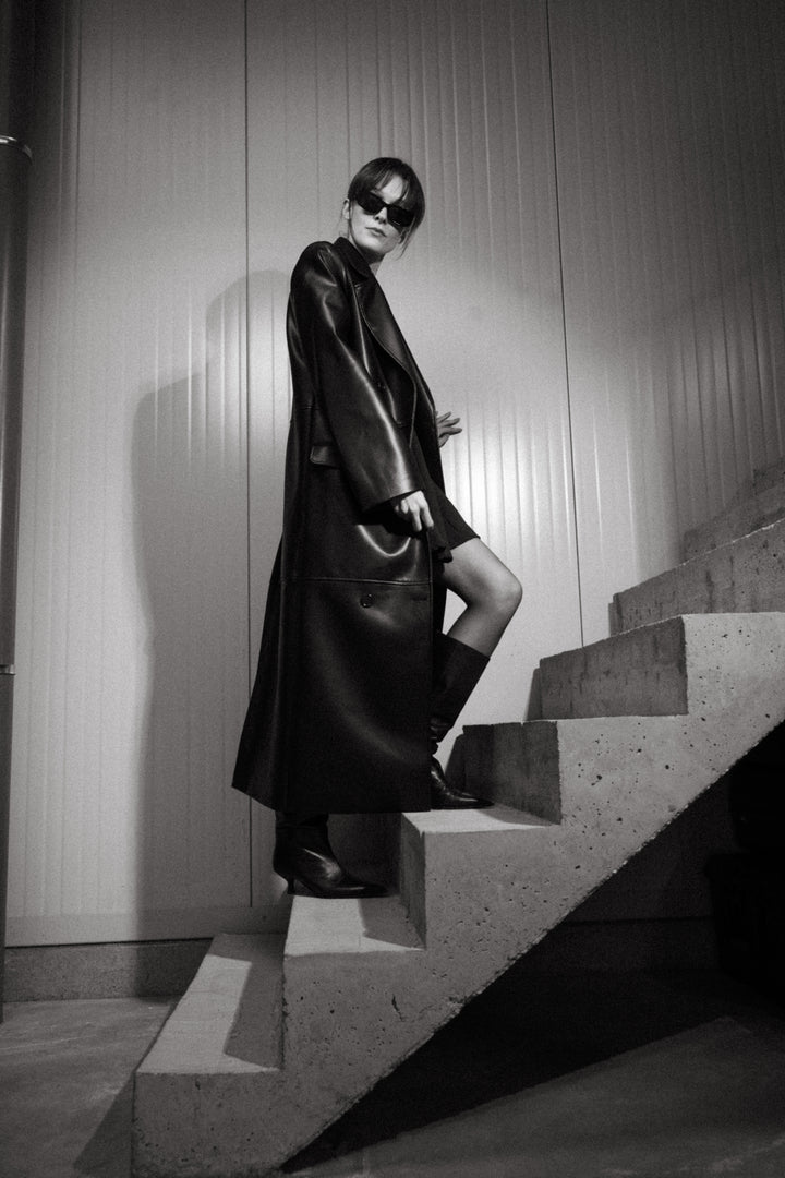 Long Faux Leather Statement Coat
