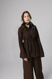 Brown Belted Two-Piece Set