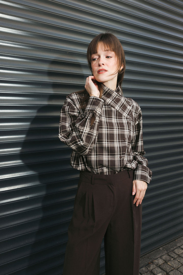 Plaid Shirt with High Collar
